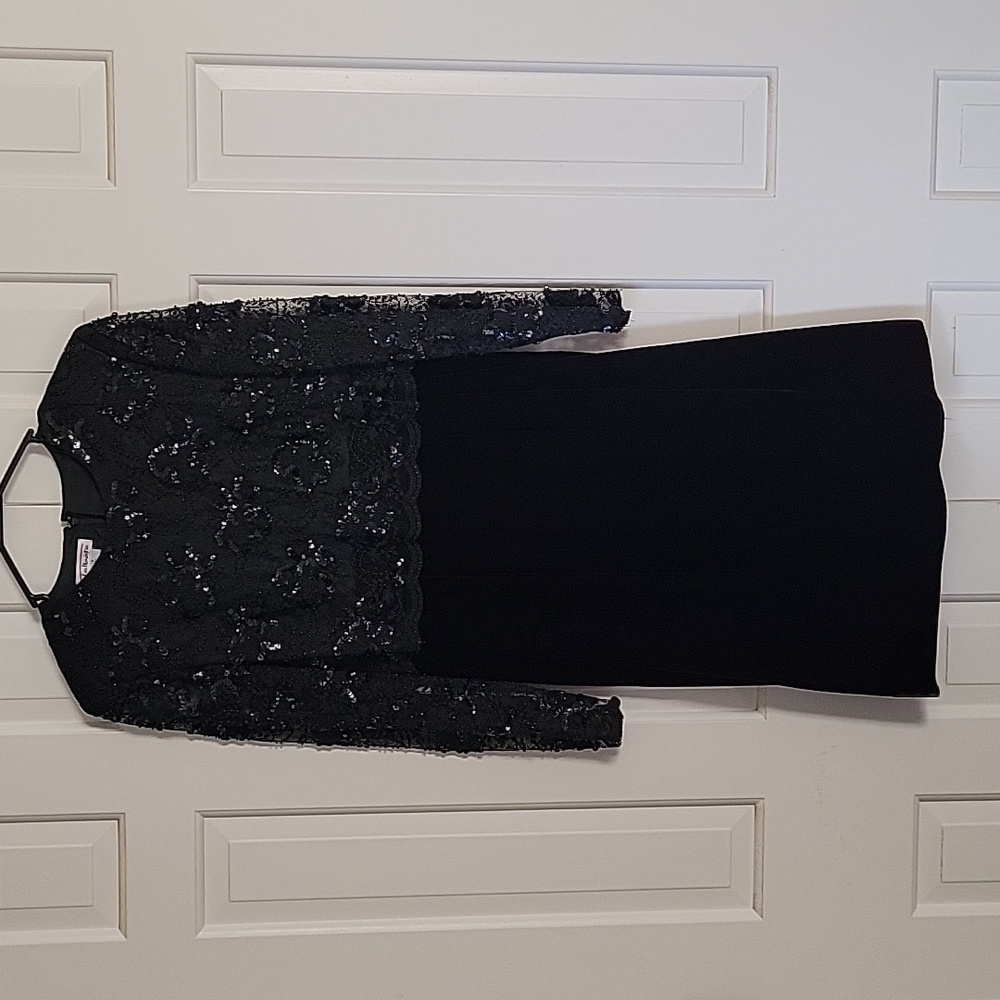 Vintage Talbots black Sequin Velvet Lace Event dress sz 8